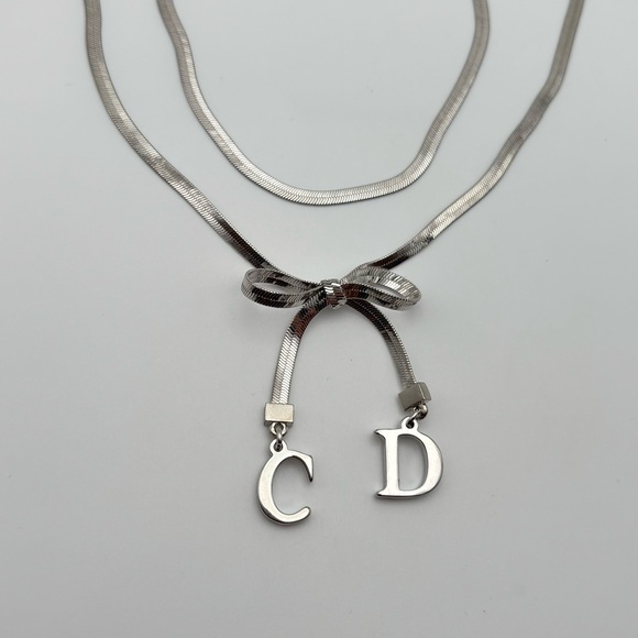 Christian Dior Silver Bow CD Charm Necklace - Picture 4 of 5